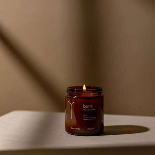 Maude Burn No. 3 - Jojoba Oil Massage Candle with Hydrating, Skin-Softening Soybean Oil - Massage Oil Candle with Notes of Eucalyptus + Sandalwood - Home + Self Care Gifts for Women & Men (4 oz)