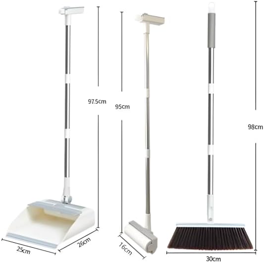 3-in-1 Broom, Dustpan, and Lint Roller Set - Adjustable Angle Broom with Self-Cleaning Dustpan and Extendable Handle Lint Roller for Pet Hair, Dust, and Dirt - Compact & Space-Saving Cleaning Kit