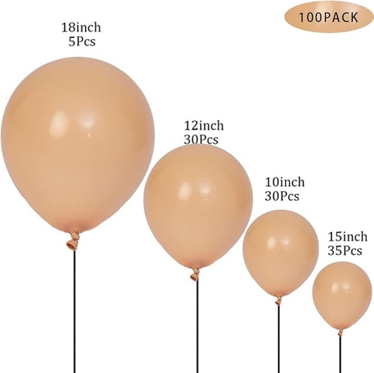 100pcs Retro Apricot Balloons - 18 inch, 12 inch, 10 inch & 5 inch Latex Party Nude Blush Skin Birthday & Baby Shower Balloons