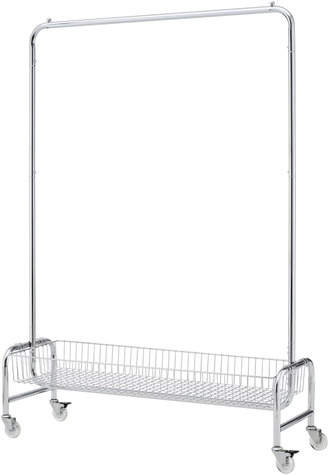 Garment Rack with Basket & Wheels, Rolling Clothes Rack for Hanging, Organizing, and Transporting Clothes at Home or Laundry Room