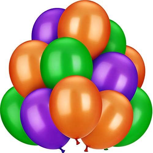 TecUnite 100 Pcs Orange Purple Green Latex Balloons 13 Inch Colorful Round Balloons for Halloween Wedding Birthday Racing Car Poker Card Party Decoration