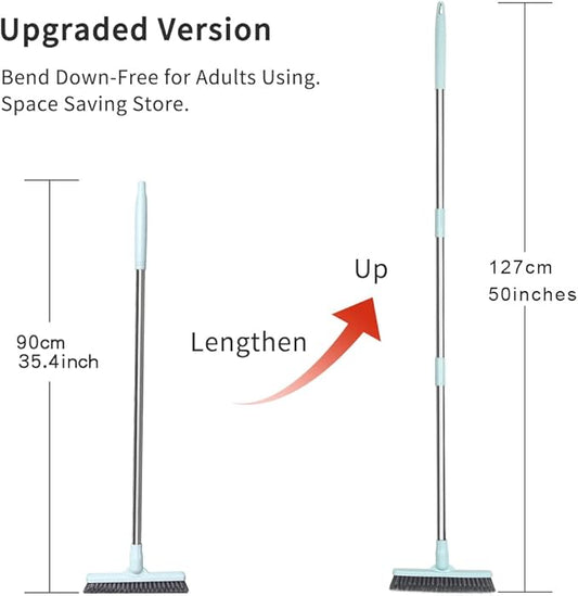 LandHope Tile Grout Brush Crevice Floor Scrub Brush 120°Rotatable Bathtub Clean Tool 9.06inches Wide 50inches Long Handle Grout Scrubber Indoor Kitchen Push Broom for Hard to Reach Areas Lengthen