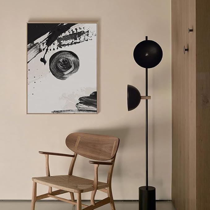 Black and White Abstract Canvas Wall Art Set,Geometric Painting Stroke Spiral Rings Shapes Illustrations Print Art Decorative Nordic Calm/Zen for Living Room, Bedroom, Office Decor 16x24x3pcs