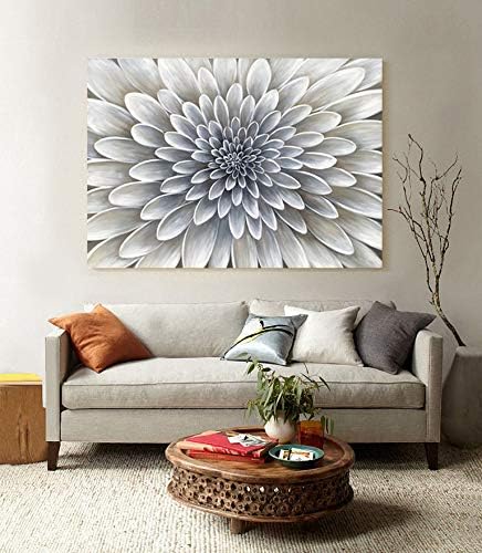 Yihui Arts White Flower Canvas Wall Art - Floral Artwork Print with Embellishment for Calm and Aesthetic Bedroom Decor