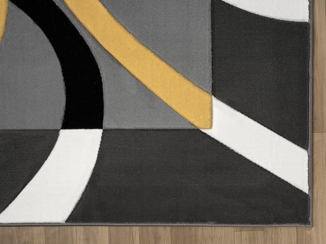 Ultra Soft Area Rug - Modern Abstract Design for Living Room & Bedroom - Foldable, Stain Resistant, Easy to Clean - (8x11, Yellow)