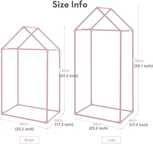 PETITE MAISON Kids Closet - Dress up Clothing Garmet Rack, Hanging Costume Organizer with Cute House Frame, Handmade Premium Quality, 25" x 17" x 59", Aluminium Super-Light, Large Pink