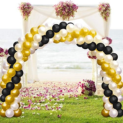 TecUnite 100 Pcs Black Gold White Latex Balloons 13 Inch Colorful Round Balloons for Birthday, Wedding, Gold Theme Party Graduation Decorations