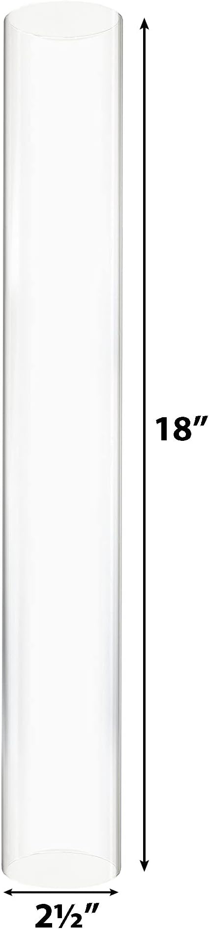 CYS EXCEL D-2.5" H-18 Glass Open Ended Hurricane Candleholder Bottomless Cylinder Sleeve Clear Chimney Shade Tube Cover, 1 Piece