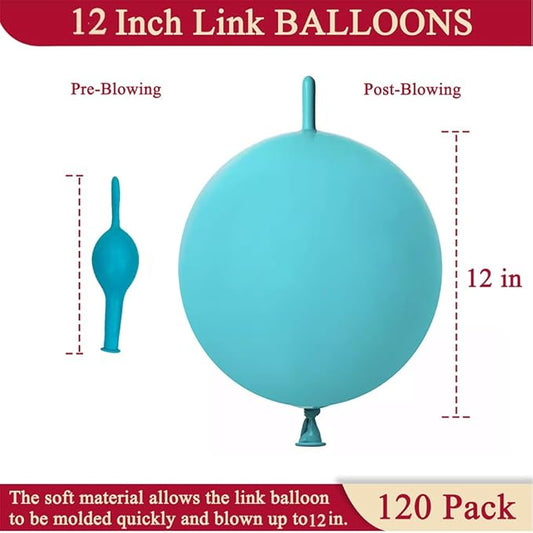 Teal Blue Link Balloons 12 Inch 120 Pcs Latex Quick Linking Balloon for Birthday Wedding Party Festival Decorations