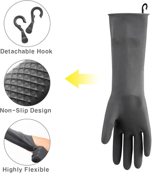 HOMSSEM Dishwashing Gloves with Hanging Hooks 2Pairs of Dish Gloves Latex Navy, Gray Rubber Gloves for Cleaning