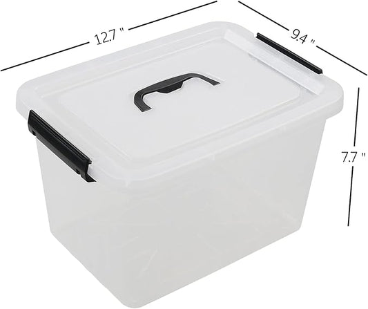 Zopnny 12 Quart Storage Latch Bins with Handles, Plastic Clear Storage Box with Lid, 6 Pack