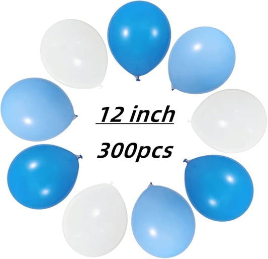 300 Pack Blue and White Balloons 100 of each of the 3 colors 12 inch White Blue Light Blue Latex Party Balloon Bulk for Various Party Events Decorations