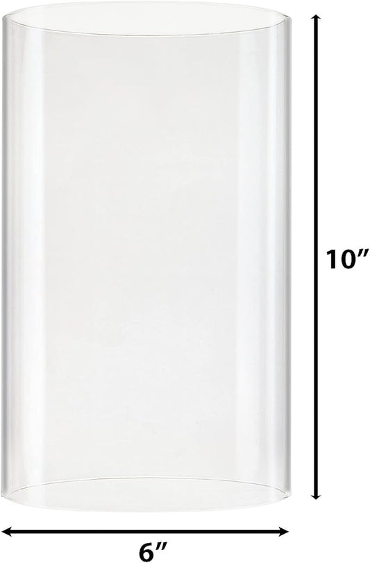 CYS EXCEL D-6" H-10 Glass Open Ended Hurricane Candleholder Bottomless Cylinder Sleeve Clear Chimney Shade Tube Cover, 1 Piece