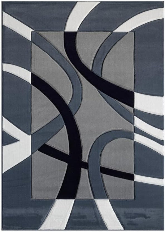 Ultra Soft Area Rug Hand Carved - Modern Abstract Design for Indoor Living Room & Bedroom - Stain Resistant, Easy to Clean - (2'7''x7, Blue)