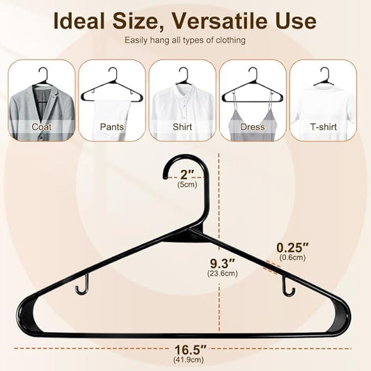 HOUSE DAY 200 Pack Plastic Clothes Hangers, Commercial Bulk Shipment for Business, Sturdy Durable Lightweight Hangers Black Ideal for Retail Dry Cleaners Warehouses, Save Cost & Warehouse Space