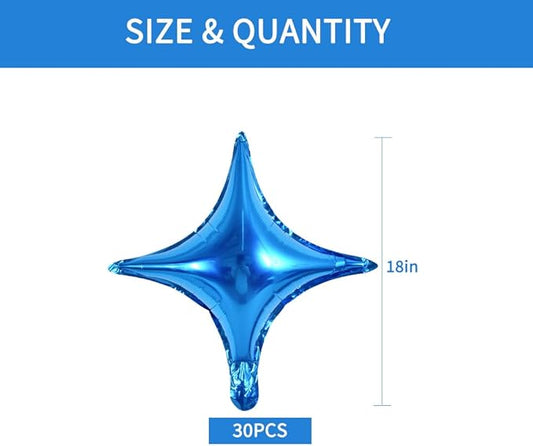 18inch Star Shape Foil Mylar Balloon,30 pcs Blue Four Angle Star Balloons for Birthday Party,Wedding,Valentine's Day, engagement party,Christmas,Baby Shower Backdrops Decorations 