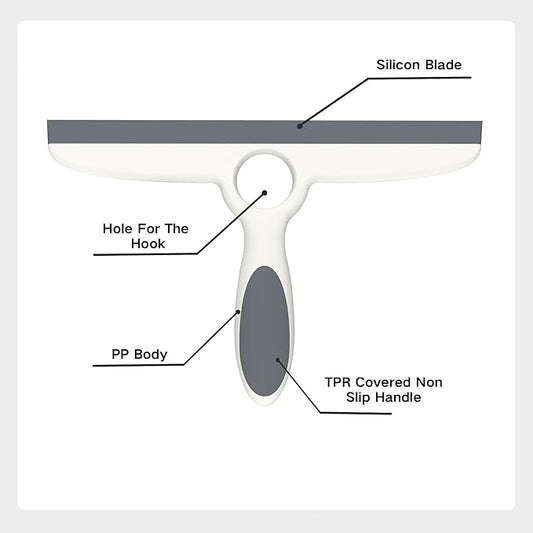 Shower Squeegee for Glass Doors & Walls - 10" Squeegee with Adhesive Hook - Pack of 2/Gray