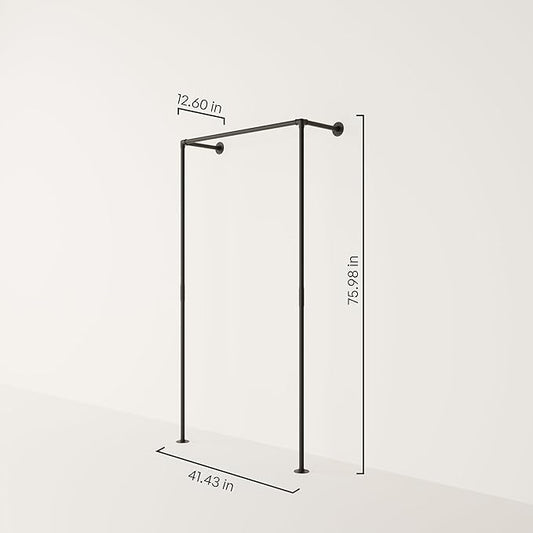 pamo Industrial Pipe Clothing Rack - 265 lbs Capacity - Wall Mounted Clothes Rack and Walk In Closet for Wardrobe