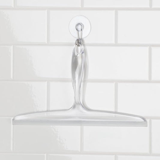 iDesign Plastic Bath Squeegee for Glass with Suction Hook Holder – 12", Clear