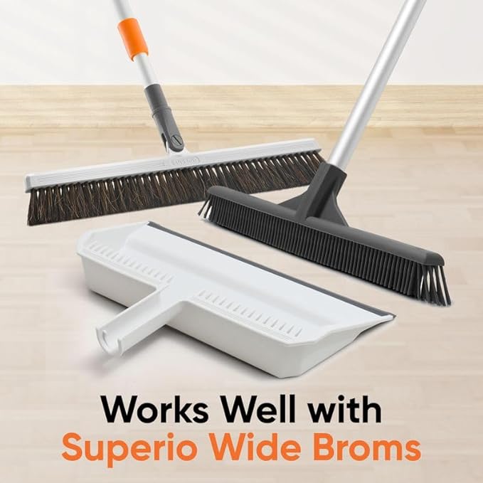 Superio 3-Pack Wide Plastic Dustpan with Comb - 16" Wide, Rubber Lip, Broom Handle Clip, White