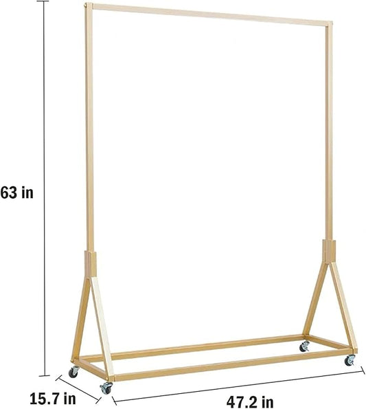 Clothing Store Modern Rolling Clothing Display Stands with Wheels,Storage Shoe Bag Pipe Shelf,Organization Garment Rack,Home Clothes Hanging Shelves(Gold without Wood Board, 47.2" L)