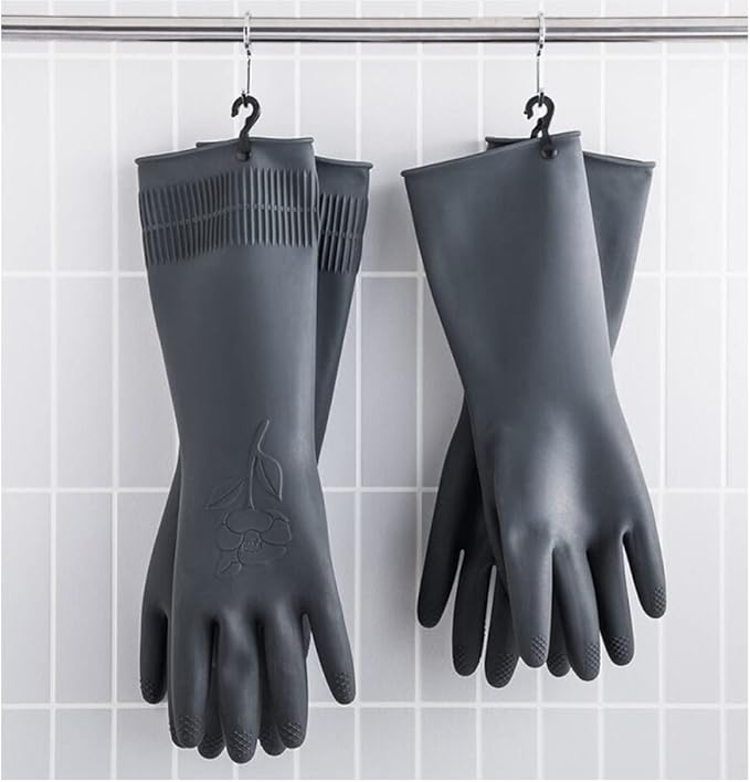 HOMSSEM Dishwashing Gloves with Hanging Hooks 2Pairs of Dish Gloves Latex Navy, Gray Rubber Gloves for Cleaning