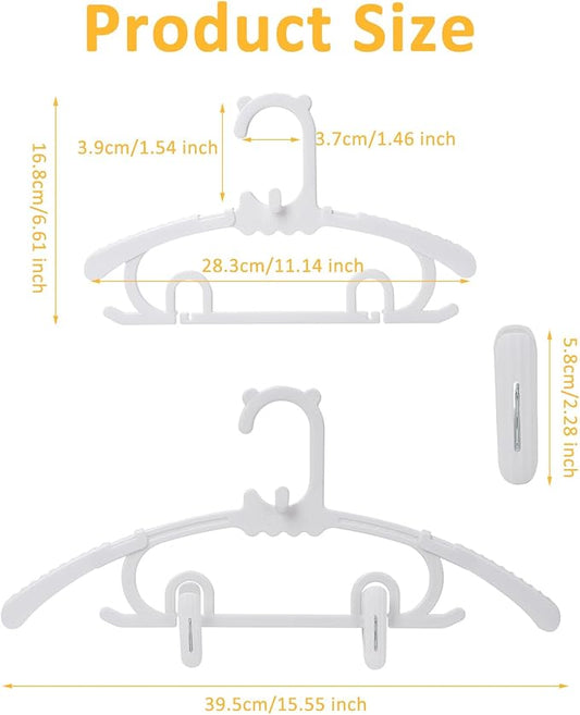 30 Pack Plastic Hangers with 16 Clips, 11-15 inch Adjustable Clothes Hanger, Durable & Non-Slip, Space Saving Coat Hanger for Pants, Jackets and Dress (White)