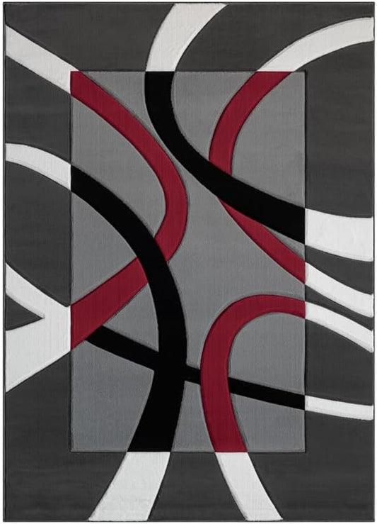 Ultra Soft Area Rug Hand Carved - Modern Abstract Design for Indoor Living Room & Bedroom - Stain Resistant, Easy to Clean - (2'7''x7, Red)