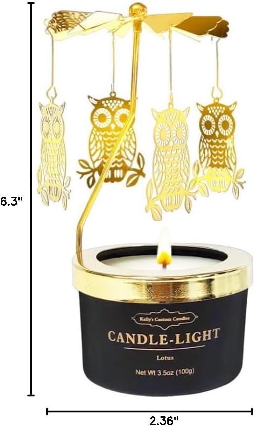 Kelly's Custom Candles Owl Gifts for Women, Her,Unique Birthday Candle Gift for Mom and Wife,Anniversary,Christmas and Thanksgiving,Rotating Scented Candle Gifts.