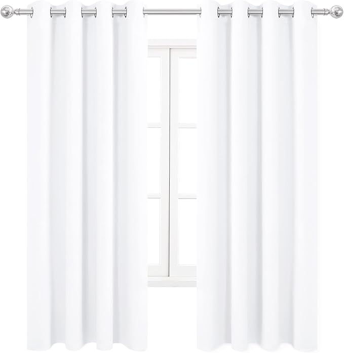 DWCN Pure White Room Darkening Blackout Curtains, Thermal Light Blocking Drapes for Bedroom Living Room - W52 x L63 Inch Length, Set of 2