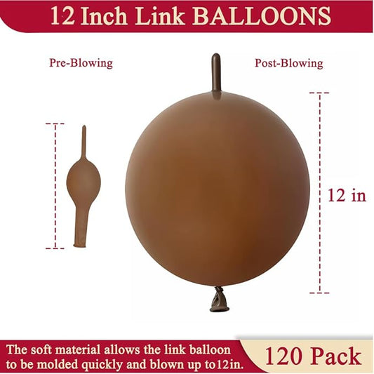 Brown Link Balloons 12 Inch 120 Pcs Latex Quick Linking Balloon for Birthday Wedding Party Festival Decorations