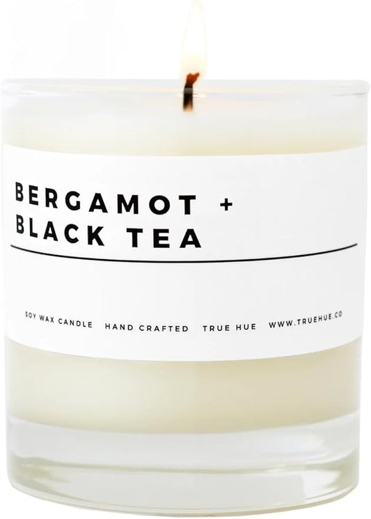 True Hue | Luxury Highly Scented Candle | Premium Soy Wax Blend | 7.75 oz | 40-50 Hour Burn Time | Cotton Wick | Glass (Bergamot + Black Tea)