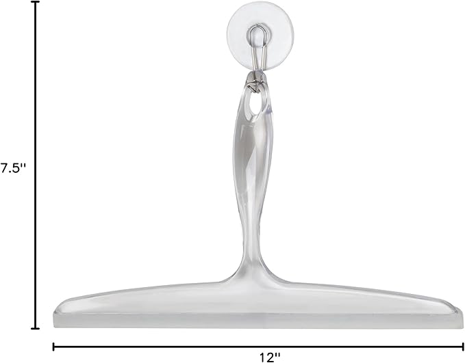 iDesign Plastic Bath Squeegee for Glass with Suction Hook Holder – 12", Clear