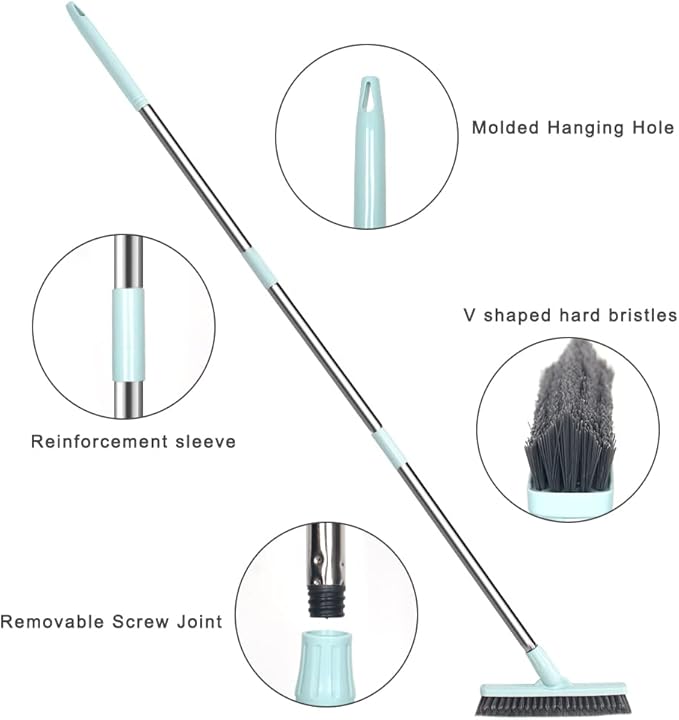 LandHope Tile Grout Brush Crevice Floor Scrub Brush 120°Rotatable Bathtub Clean Tool 9.06inches Wide 50inches Long Handle Grout Scrubber Indoor Kitchen Push Broom for Hard to Reach Areas Lengthen
