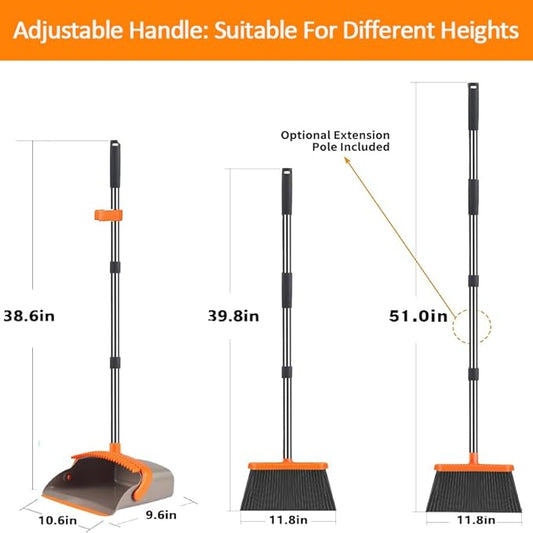 2-Pack is More economical,Upgraded Upright Broom and Dustpan Combo with 52" Long Handle, Dustpan Teeth with self-Cleaning Function, Indoor and Outdoor Sweeping, Perfect for Home Office