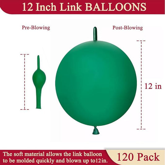 Dark Green Link Balloons 12 Inch 120 Pcs Latex Quick Linking Balloon for Birthday Wedding Party Festival Decorations