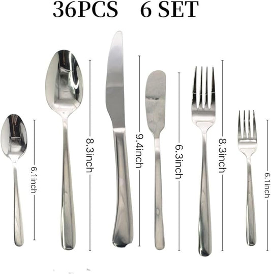 36 Piece Silverware Set with Placemat,MASALACO 6-Piece Stainless Steel Cutlery Set-Knife Fork Butter Knife and Spoon,Mirror Finish,Suitable for Home Restaurant Hotel Kitchen Utensils,Dishwasher Safe