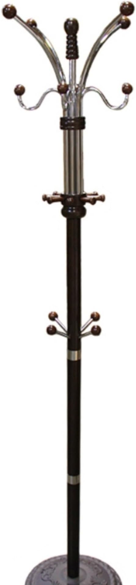 73" Tall Chrome and Wood Coat Rack, Espresso finish