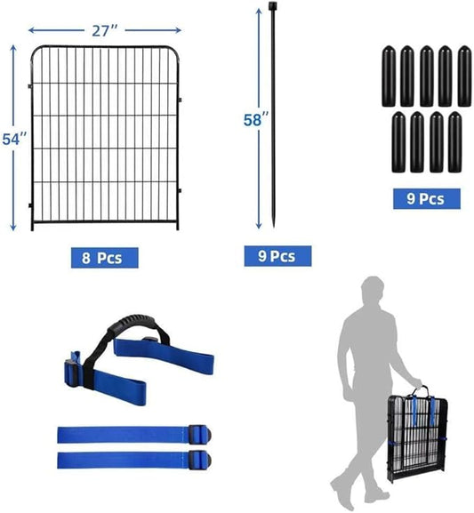 ADAVIN Tall Garden Fence Animal Barrier, 54 in(H) Dog Fence Outdoor for Yard, Wide Door Low Threshold 8 Panels Total 17.7 Ft(L) Dog Fencing,Temporary Fences for Medium/Large Pets(No Gate)