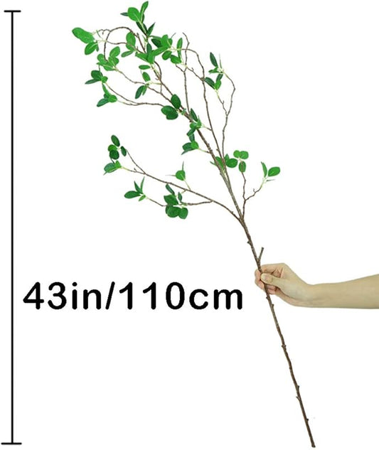Ollain 43" Artificial Greenery Stems Plants Faux Leaf Green Eucalytus Branches Ficus Twig Fern Fake Green Bushes Shrubs for Home Party Wedding Decoration (4 Pack)