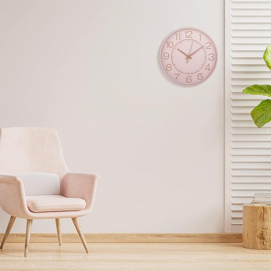 HZDHCLH 10 inch Small Wall Clocks Battery Operated,Silent No Ticking Clock for Wall,Modern Quartz Wall Clock for Living Room Bedroom Kitchen Office School Classroom Decor (Pink& Rosegold)