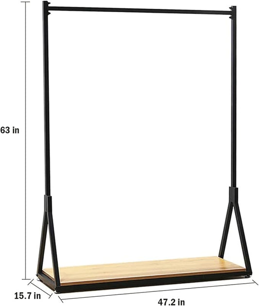 Modern Simple Heavy Duty Metal and Wood Rolling Clothing Garment Rack with Wheel,Creative Commercial Wedding Dress Display Shelf,Floor-Standing Clothes Hangers (Black with Wood, 47.2" L)