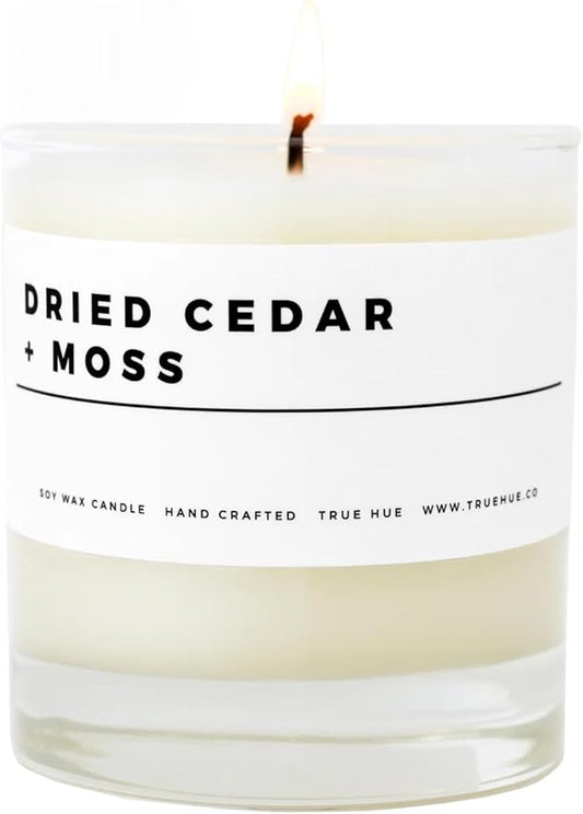 True Hue | Luxury Highly Scented Candle | Premium Soy Wax Blend | 7.75 oz | 40-50 Hour Burn Time | Cotton Wick | Natural Candles | Glass (Dried Cedar + Moss)