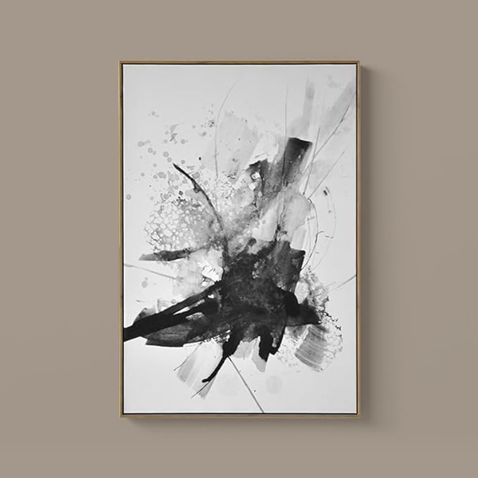 Abstract Black and White Wall Art Modern Artwork for Walls Ink Texture Painting Canvas Prints Watercolor Fluid Lines Pictures Framed Bedroom Office Living Room Bathroom Decorations 16"x24"x3pcs