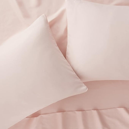 Serta Simply Clean Super Soft Hypoallergenic Stain Resistant Deep Pocket 3 Pieces Solid Bed Sheet Set, Twin, Blush Pink