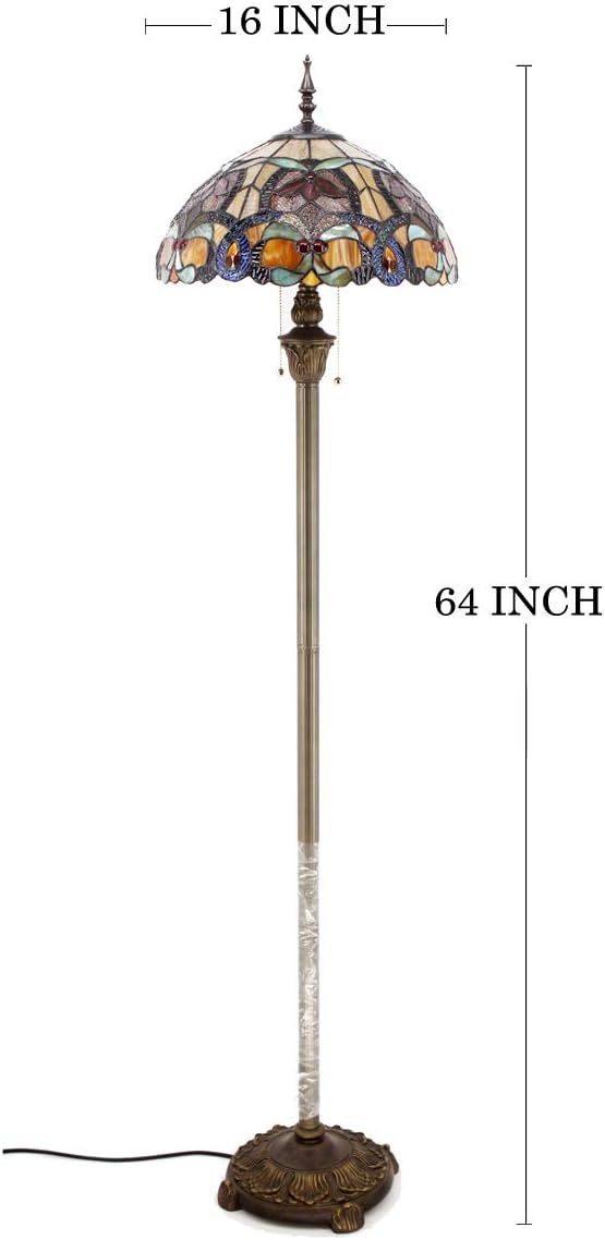 WERFACTORY Tiffany Floor Lamp Orange Liaison Stained Glass Standing Reading Light 16X16X64 Inches Antique Pole Corner Lamp Decor Bedroom Living Room Home Office S617 Series