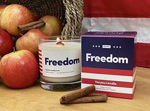 Freedom, Carmel Apple, Maple Bourbon, Smoked Hickory Highly-Scented, Inspirational Soy Candle, Made in USA, Pure Essential Oils, Aromatherapy, 9.5 oz