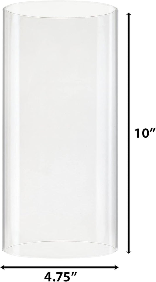 CYS EXCEL D-4.75" H-10 Glass Open Ended Hurricane Candleholder Bottomless Cylinder Sleeve Clear Chimney Shade Tube Cover, 1 Piece