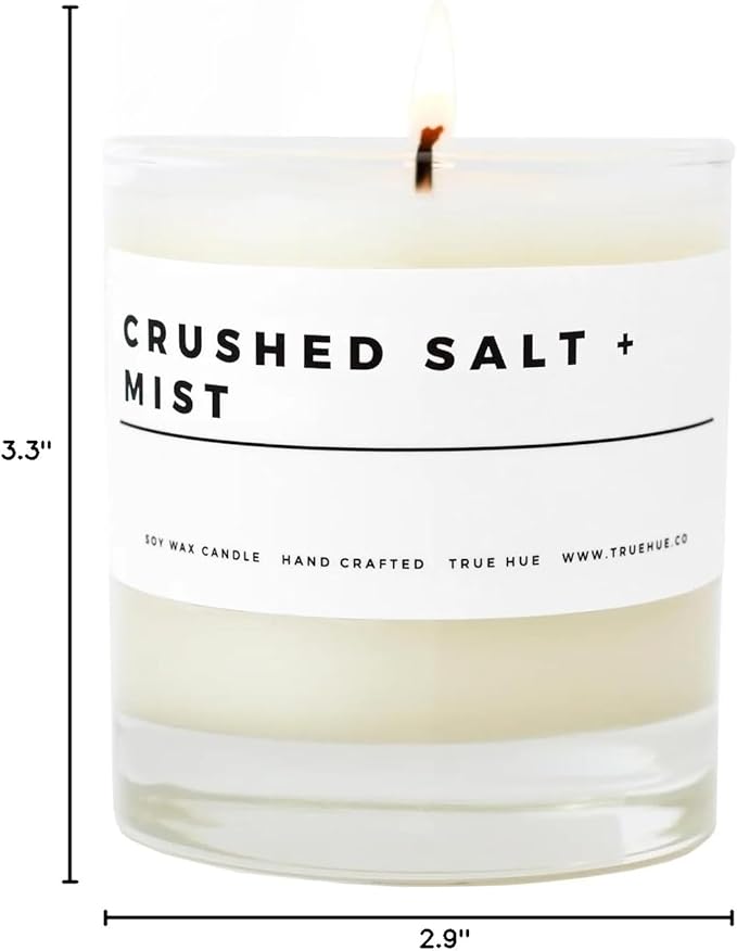 True Hue | Luxury Highly Scented Candle | Premium Soy Wax Blend | 7.75 oz | 40-50 Hour Burn Time | Cotton Wick | Natural Candles | Glass (Crushed Salt + Mist)