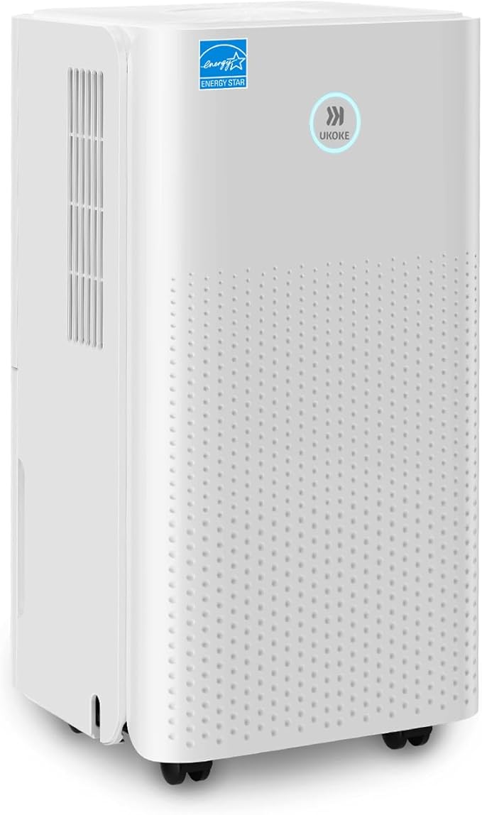 Ukoke 32 Pint Dehumidifier for 1750 Sq. Ft – Energy Star Most Efficient, Auto Drain, 3 Smart Modes, Quiet Operation, Portable Moisture Remover for Medium Rooms, Basements, Bedrooms, RVs